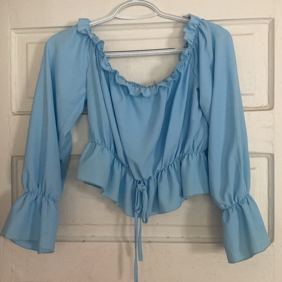 Revolve Superdown Off The Shoulder Blue Top - Picture 2 of 3